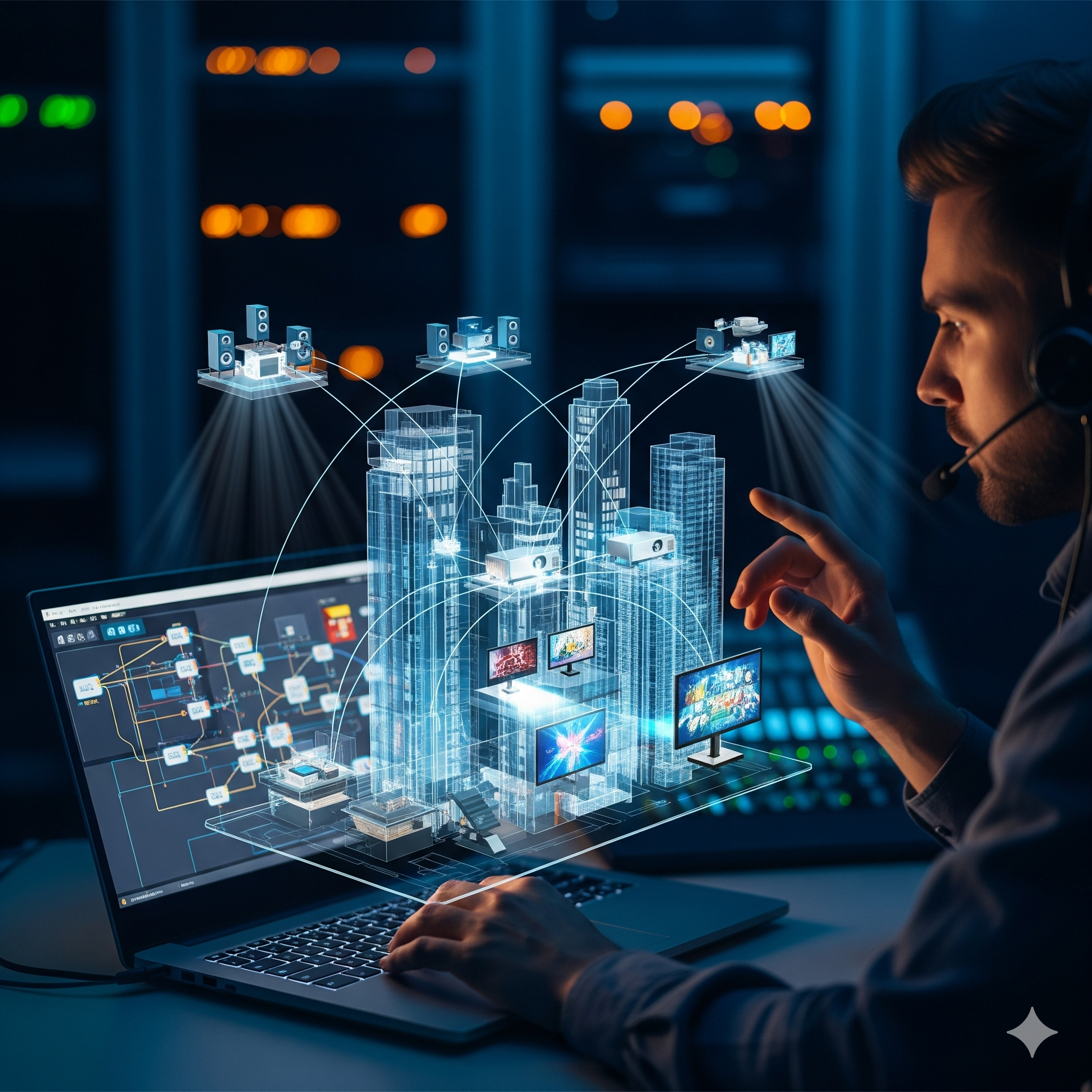 AV technician managing remote systems